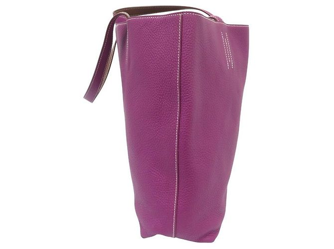 Hermès BAG TOTE HERMES DOUBLE SENS 36 IN PELLE CLEMENCE MARRONE E VIOLA - vista 3