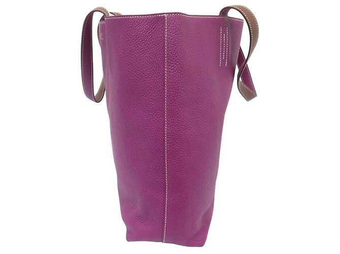 Hermès BAG TOTE HERMES DOUBLE SENS 36 IN PELLE CLEMENCE MARRONE E VIOLA - vista 4
