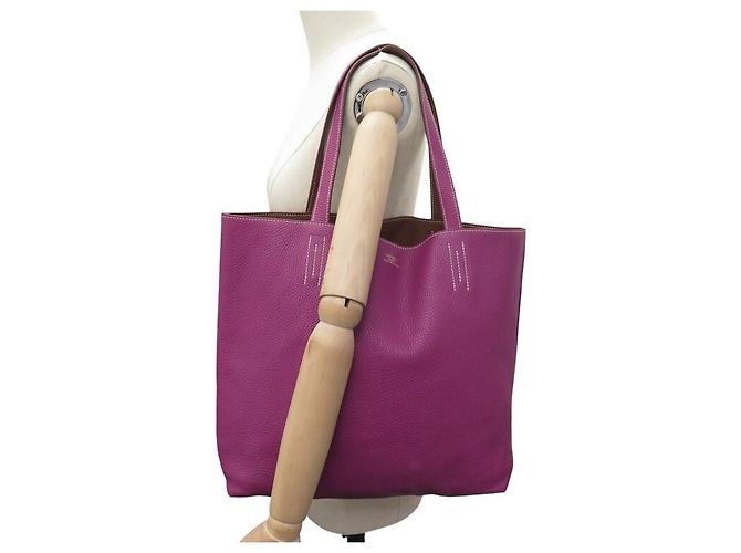 Hermès BAG TOTE HERMES DOUBLE SENS 36 IN PELLE CLEMENCE MARRONE E VIOLA - vista 6