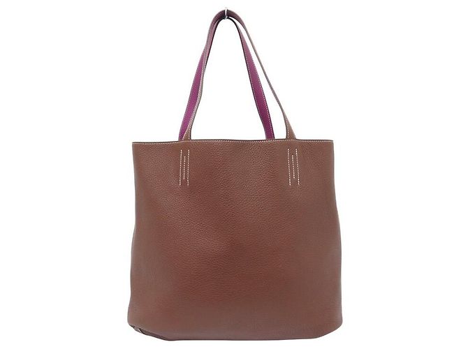 Hermès BAG TOTE HERMES DOUBLE SENS 36 IN PELLE CLEMENCE MARRONE E VIOLA - vista 8