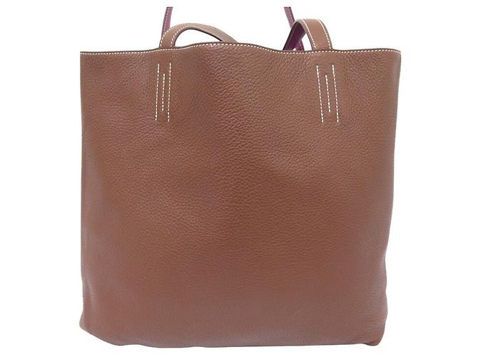 Hermès BAG TOTE HERMES DOUBLE SENS 36 IN PELLE CLEMENCE MARRONE E VIOLA - vista 9