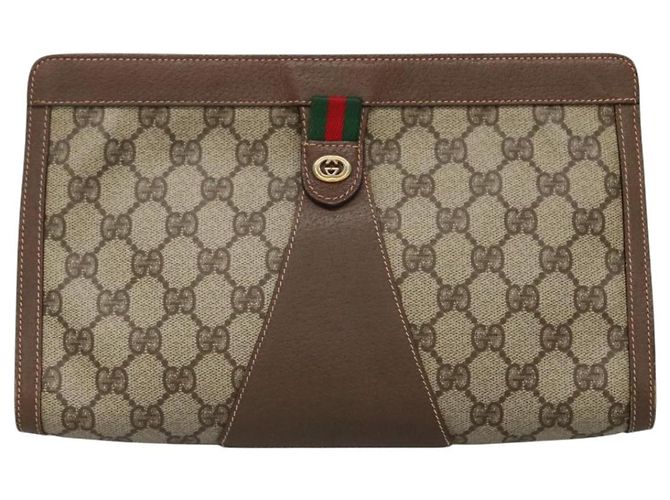 GUCCI GG Supreme Web Sherry Line Clutch Bag PVC Beige Rosso 156 01 033 Auth MY044 Verde - vista 13