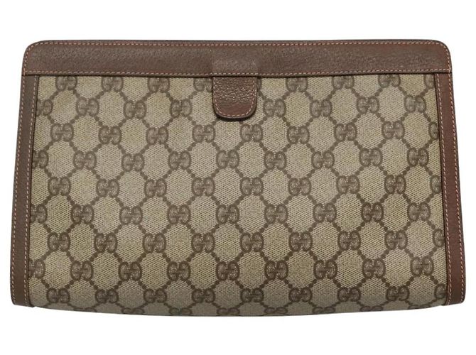 GUCCI GG Supreme Web Sherry Line Clutch Bag PVC Beige Rosso 156 01 033 Auth MY044 Verde - vista 2