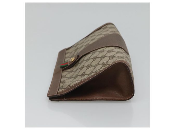 GUCCI GG Supreme Web Sherry Line Clutch Bag PVC Beige Rosso 156 01 033 Auth MY044 Verde - vista 3