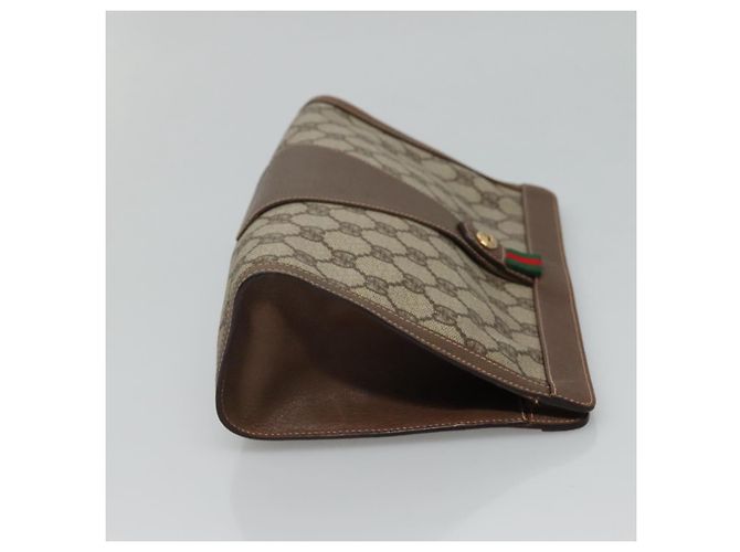 GUCCI GG Supreme Web Sherry Line Clutch Bag PVC Beige Rosso 156 01 033 Auth MY044 Verde - vista 4