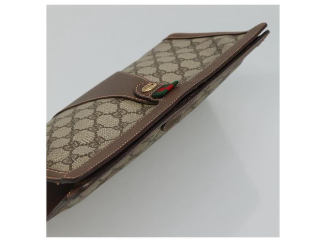 GUCCI GG Supreme Web Sherry Line Clutch Bag PVC Beige Rosso 156 01 033 Auth MY044 Verde - vista 5