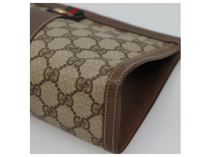 GUCCI GG Supreme Web Sherry Line Clutch Bag PVC Beige Rosso 156 01 033 Auth MY044 Verde - vista 7