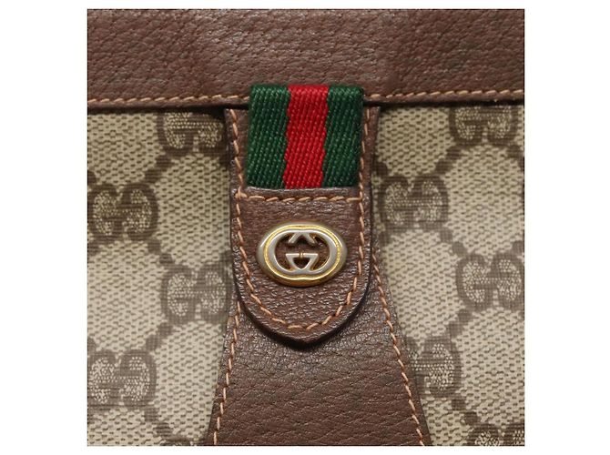 GUCCI GG Supreme Web Sherry Line Clutch Bag PVC Beige Rosso 156 01 033 Auth MY044 Verde - vista 8