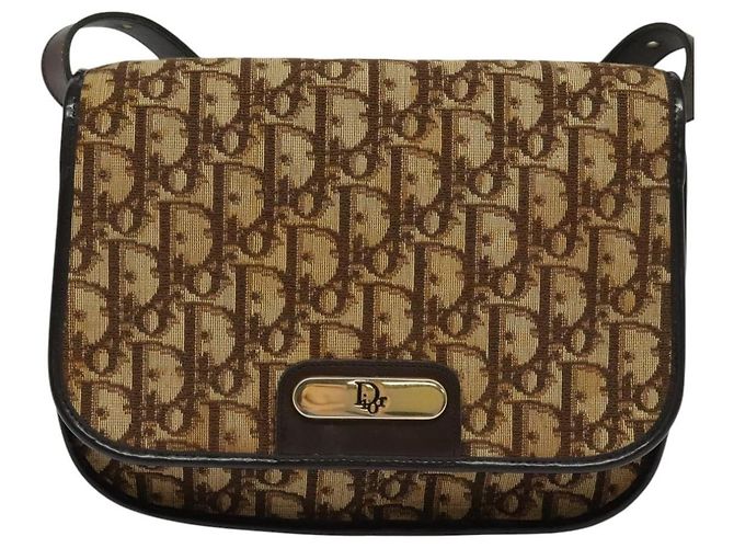 Borsa a spalla in tela Trotter Christian Dior marrone oro Auth KD090 D'oro - vista 13