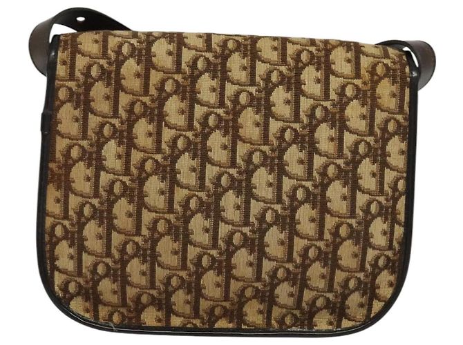 Borsa a spalla in tela Trotter Christian Dior marrone oro Auth KD090 D'oro - vista 2