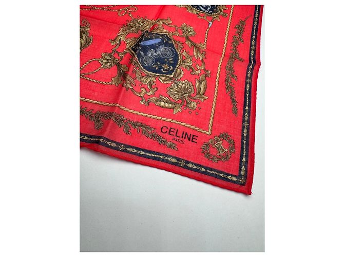 Céline Sciarpa vintage Celine Paris in seta/canvas rossa Rosso - vista 2