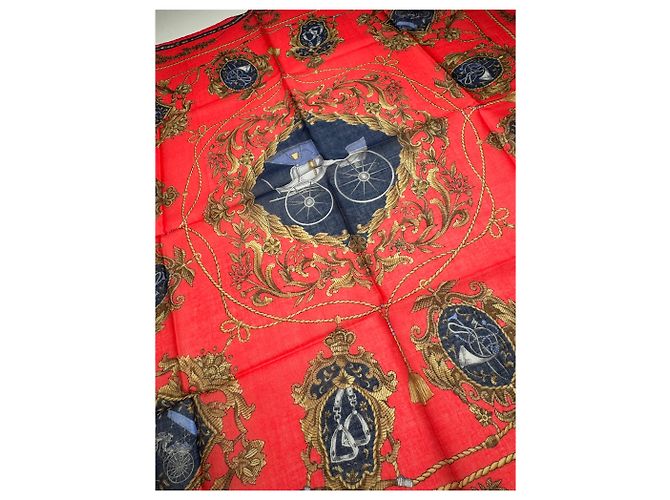 Céline Sciarpa vintage Celine Paris in seta/canvas rossa Rosso - vista 3