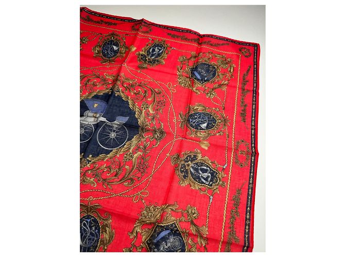 Céline Sciarpa vintage Celine Paris in seta/canvas rossa Rosso - vista 5