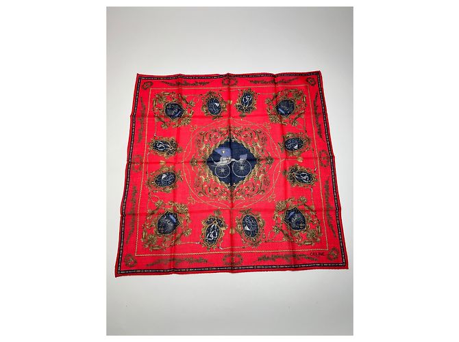 Céline Sciarpa vintage Celine Paris in seta/canvas rossa Rosso - vista 7