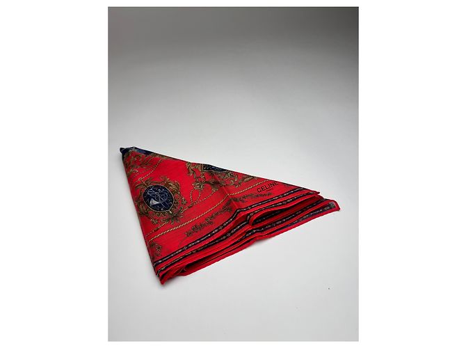 Céline Sciarpa vintage Celine Paris in seta/canvas rossa Rosso - vista 8