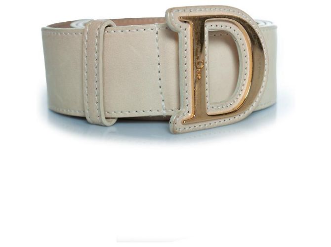 Christian Dior Dior, cinto D com fivela dourada em couro bege - vista 3