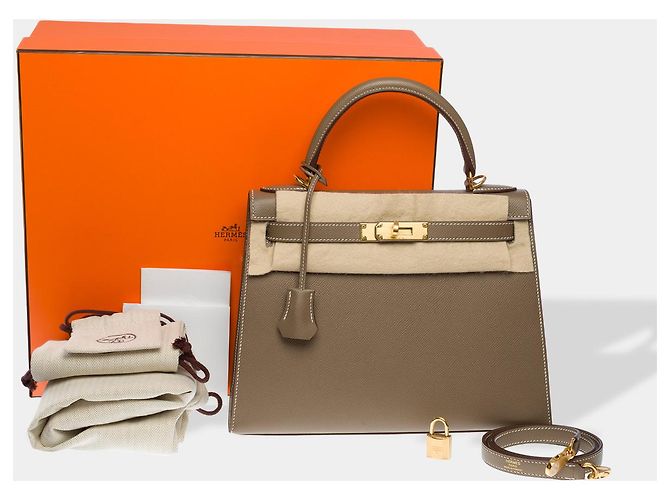 Hermès Sac HERMES Kelly 28 en Cuir Étoupe - 102571 Taupe - vue 2