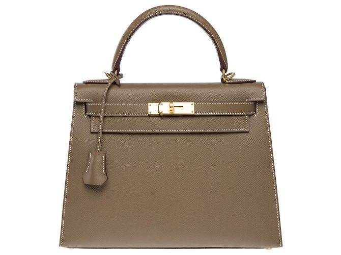 Hermès Sac HERMES Kelly 28 en Cuir Étoupe - 102571 Taupe - vue 3