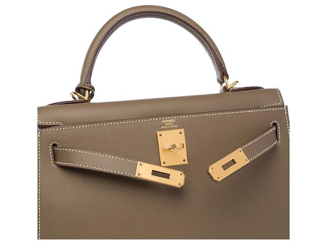 Hermès Sac HERMES Kelly 28 en Cuir Étoupe - 102571 Taupe - vue 7
