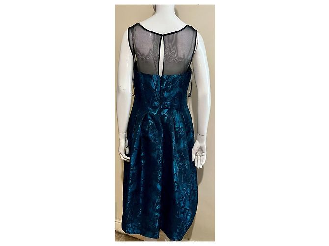 Vera Wang Vestido de brocado con cuello ilusión Negro Turquesa - vista 5