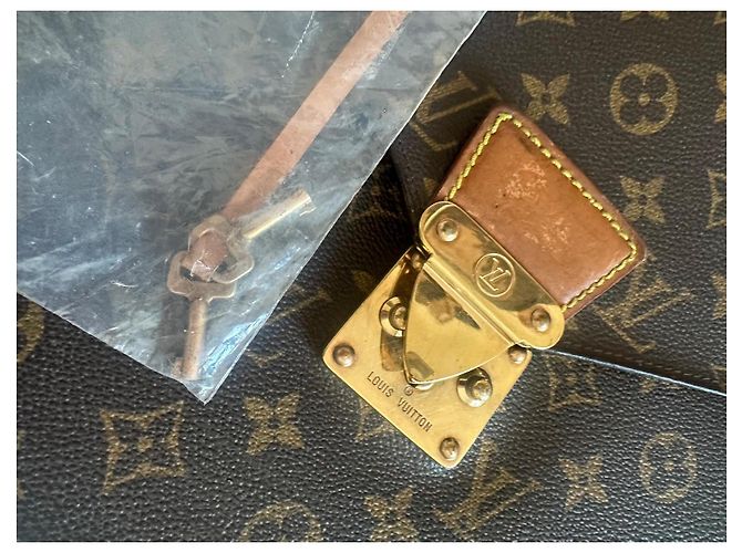 Vintage leather and canvas Louis Vuitton briefcase Brown - view 12