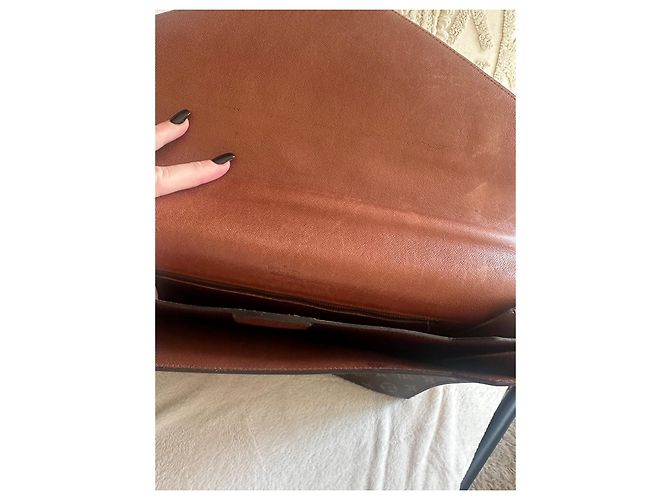 Vintage leather and canvas Louis Vuitton briefcase Brown - view 13
