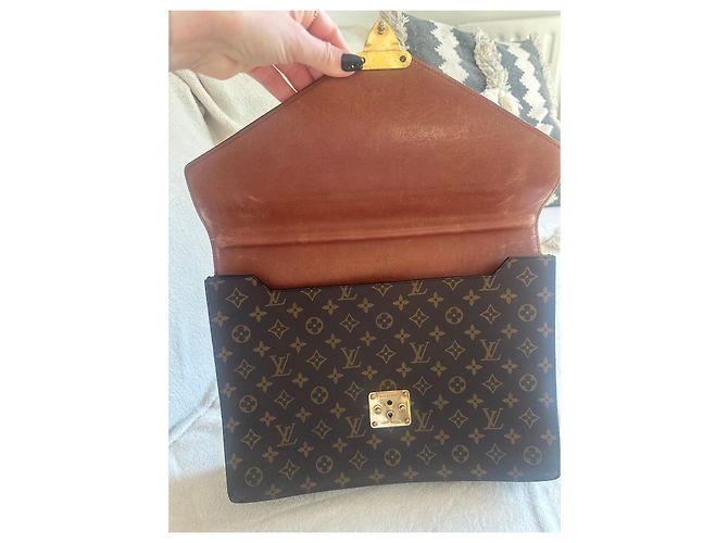 Vintage leather and canvas Louis Vuitton briefcase Brown - view 2