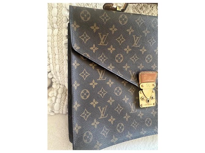 Vintage leather and canvas Louis Vuitton briefcase Brown - view 3