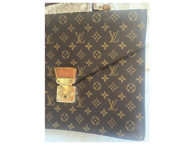 Vintage leather and canvas Louis Vuitton briefcase Brown - view 4