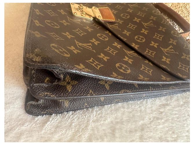 Vintage leather and canvas Louis Vuitton briefcase Brown - view 5