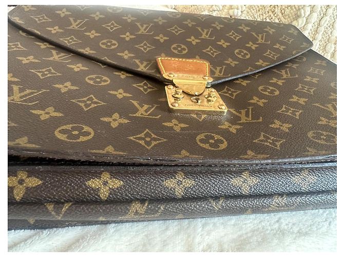 Vintage leather and canvas Louis Vuitton briefcase Brown - view 6