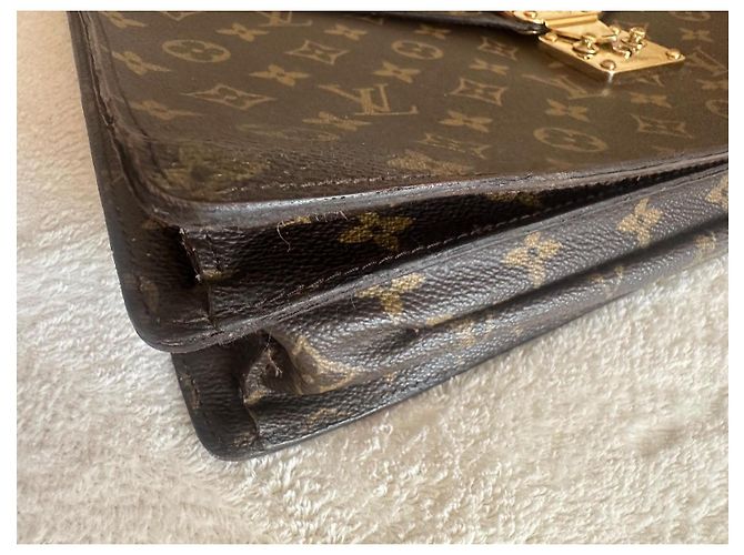 Vintage leather and canvas Louis Vuitton briefcase Brown - view 7