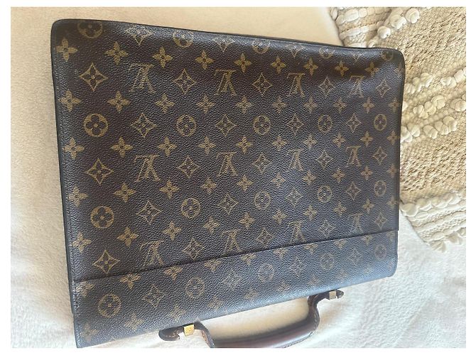 Vintage leather and canvas Louis Vuitton briefcase Brown - view 9