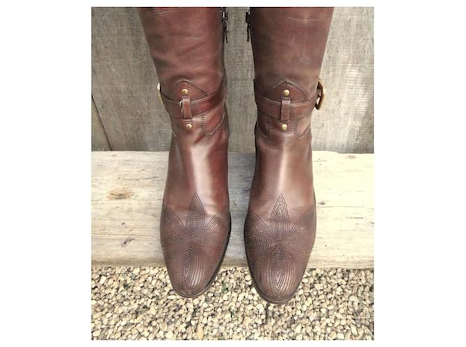 Botas Prada de cuero marrón Castaño - vista 3
