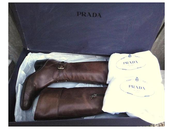 Botas Prada de cuero marrón Castaño - vista 7