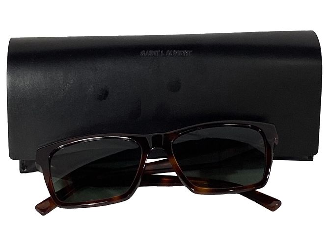 Saint Laurent Tortoiseshell Rectangular Sunglasses in Brown Acetate - view 4