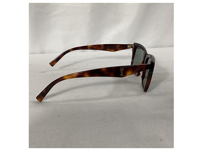 Saint Laurent Tortoiseshell Rectangular Sunglasses in Brown Acetate - view 8