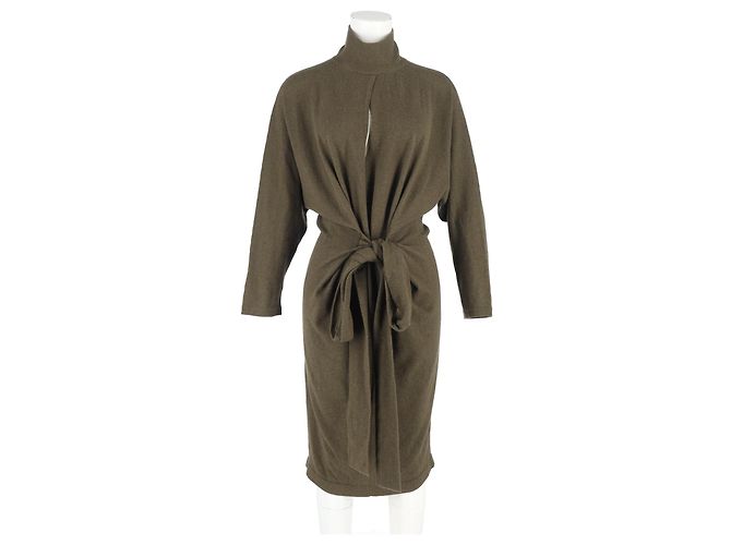 Tom Ford Belted Jumper Dress In Green Cashmere Brown Red - view 4