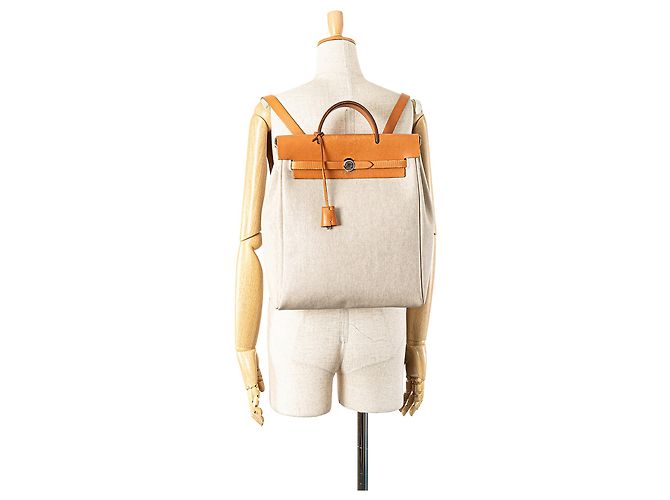 Hermès Brauner Toile Herbag Rucksack Hellbraun - Ansicht 17