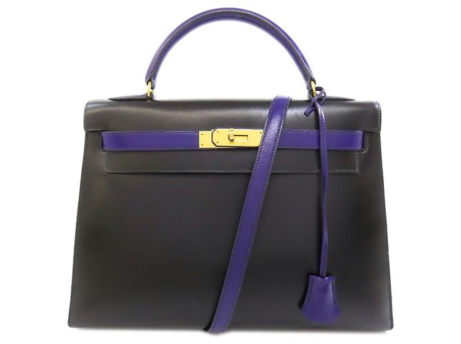 Hermès Borsa Hermes Kelly 32 in pelle box calf Nero Blu - vista 11