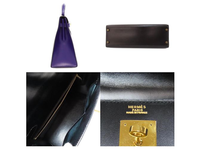 Hermès Borsa Hermes Kelly 32 in pelle box calf Nero Blu - vista 3