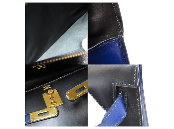 Hermès Borsa Hermes Kelly 32 in pelle box calf Nero Blu - vista 6