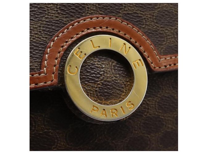 Céline Borsa a spalla in tela Macadam CELINE in pelle PVC marrone oro Auth EC038 D'oro - vista 17