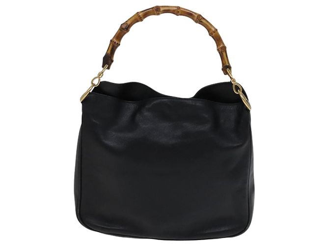 Bolso de mano de cuero GUCCI Bamboo 2 vías negro dorado 001 2113 1638 Auth KD087 - vista 13