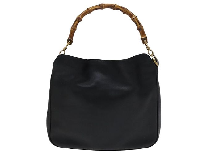 Bolso de mano de cuero GUCCI Bamboo 2 vías negro dorado 001 2113 1638 Auth KD087 - vista 2