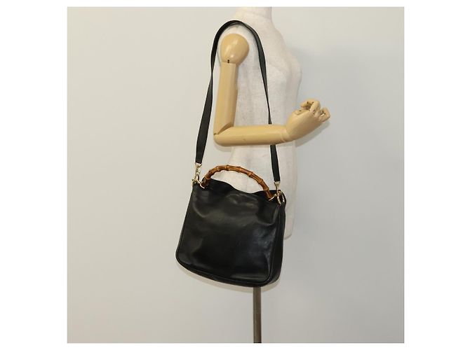 Bolso de mano de cuero GUCCI Bamboo 2 vías negro dorado 001 2113 1638 Auth KD087 - vista 21