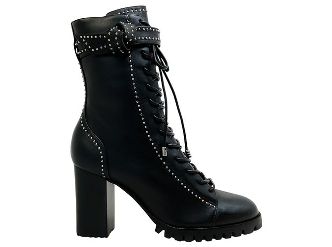 Botas de salto Evelyn pretas com tachas e cadarços de Alexandre Birman - vista 2
