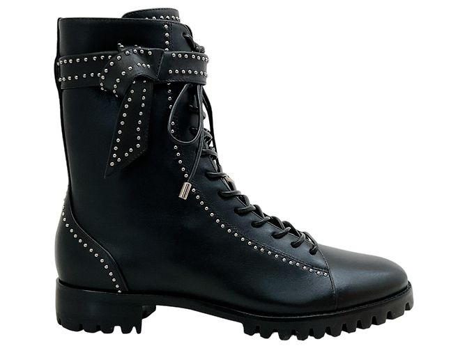 Alexandre Birman Black Studded Lace Up Evelyn Flat Boots - view 2