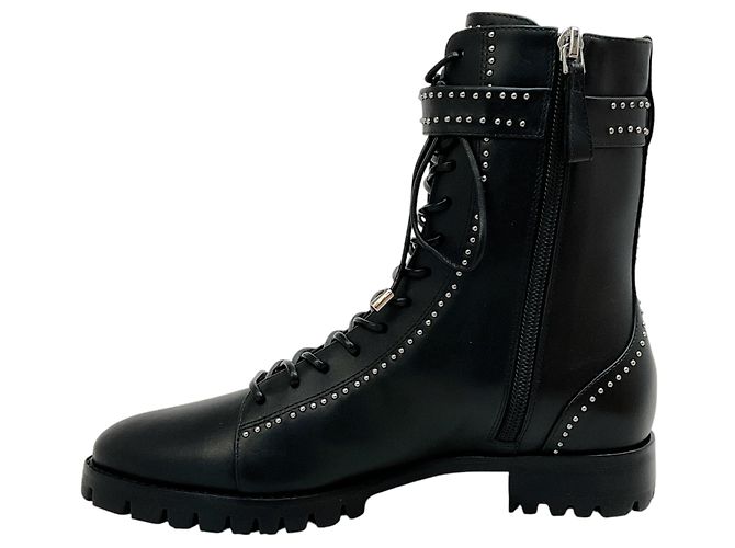 Alexandre Birman Black Studded Lace Up Evelyn Flat Boots - view 3