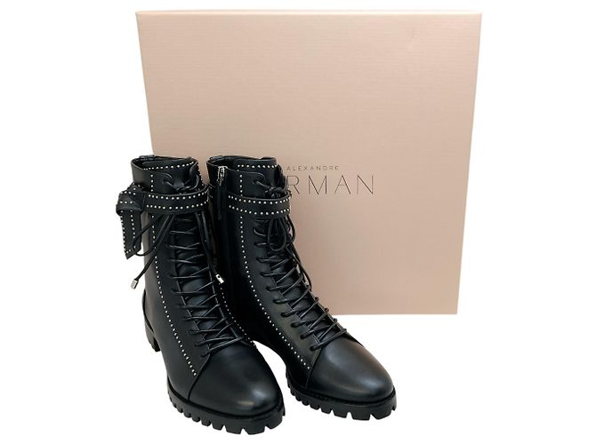 Alexandre Birman Black Studded Lace Up Evelyn Flat Boots - view 6